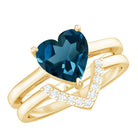 8mm London Blue Topaz Heart Ring Set with Diamond AAA - Rosec Jewels