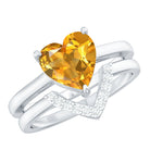 2 Carat Heart Shape Citrine and Diamond Bridal Ring Set AAA - Rosec Jewels