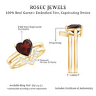 Real 8mm Garnet Diamond Heart Shaped Wedding Engagement Ring Set of 2 AAA - Rosec Jewels
