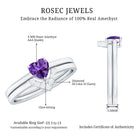 Natural Heart Shape Amethyst Engagement Ring Set with Diamond AAA - Rosec Jewels