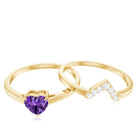 Natural Heart Shape Amethyst Engagement Ring Set with Diamond AAA - Rosec Jewels