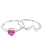 Pink Tourmaline Heart Ring Set with Diamond AAA - Rosec Jewels