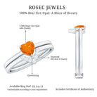 Rosec Jewels-Natural Fire Opal Heart Solitaire Ring Set with Diamond Band