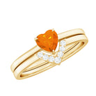 Rosec Jewels-Natural Fire Opal Heart Solitaire Ring Set with Diamond Band