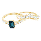 London Blue Topaz Engagement Ring with Diamond Wedding Band AAA - Rosec Jewels