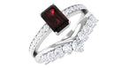 Natural Garnet Emerald Cut Engagement Ring With Diamond Wedding Band AAA - Rosec Jewels