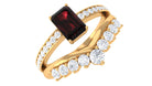 Natural Garnet Emerald Cut Engagement Ring With Diamond Wedding Band AAA - Rosec Jewels