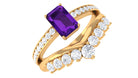 1.4 Carat Emerald Cut Amethyst Diamond Wedding Bridal Ring Set AAA - Rosec Jewels