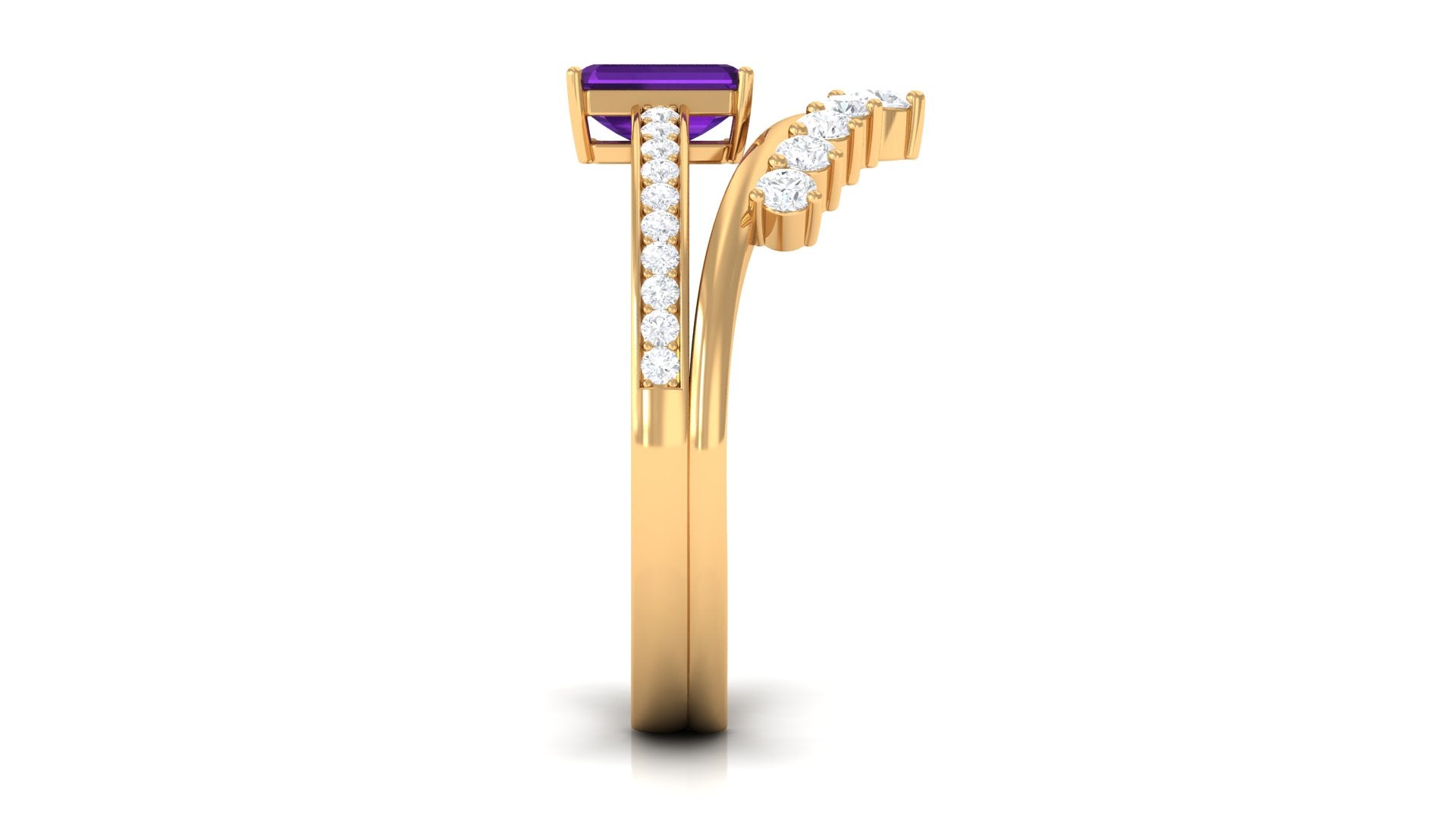 1.4 Carat Emerald Cut Amethyst Diamond Wedding Bridal Ring Set AAA - Rosec Jewels