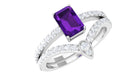 Natural 1.4 Carat Emerald Cut Amethyst Diamond Wedding Ring Set AAA - Rosec Jewels