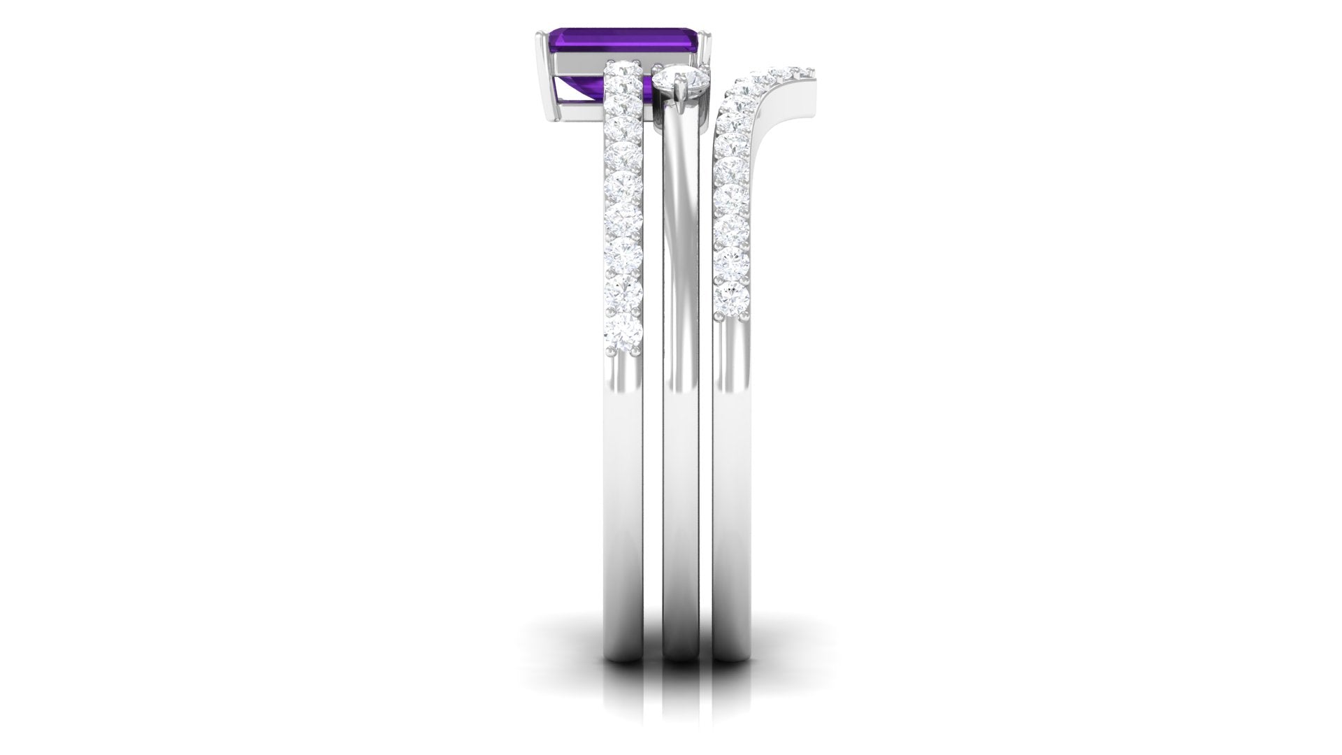 Natural 1.4 Carat Emerald Cut Amethyst Diamond 3 Piece Bridal Ring Set AAA - Rosec Jewels