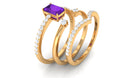 Natural 1.4 Carat Emerald Cut Amethyst Diamond 3 Piece Bridal Ring Set AAA - Rosec Jewels