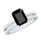 Emerald Cut Created Black Diamond Engagement Ring Set with Diamond AAAA ( Synthetic ) - Rosec Jewels