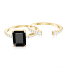 Emerald Cut Created Black Diamond Engagement Ring Set with Diamond AAAA ( Synthetic ) - Rosec Jewels