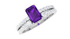 Certified Real 1.4 Carat Emerald Cut Amethyst Wedding Bridal Ring Set with Diamond AAA - Rosec Jewels