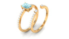 Natural 0.6 Carat Aquamarine and Diamond Emerald Cut Bridal Ring Set AAA - Rosec Jewels