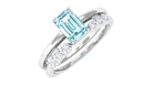 Solitaire 4X6MM Aquamarine and Diamond Emerald Cut Stackable Ring Set AAA - Rosec Jewels