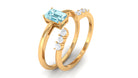Solitaire 4X6MM Aquamarine and Diamond Emerald Cut Stackable Ring Set AAA - Rosec Jewels
