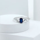 Solitaire Engagement Ring with Octagon Cut Blue Sapphire and Diamond Blue Sapphire - ( AAA ) - Quality - Rosec Jewels