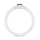 Emerald Cut London Blue Topaz Double Band Engagement Ring with Diamond AAA - Rosec Jewels