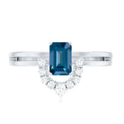 Emerald Cut London Blue Topaz Double Band Engagement Ring with Diamond AAA - Rosec Jewels