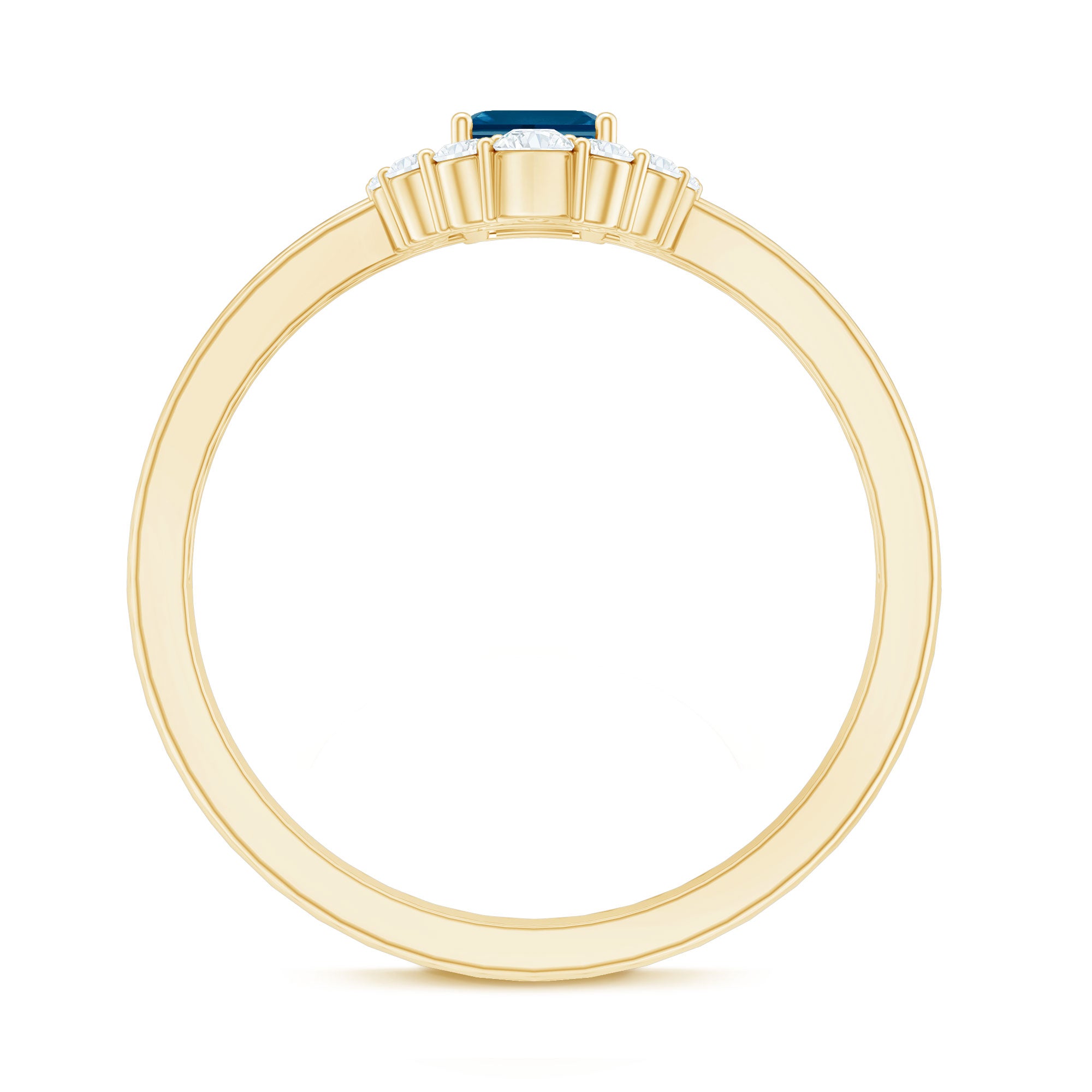 Emerald Cut London Blue Topaz Double Band Engagement Ring with Diamond AAA - Rosec Jewels