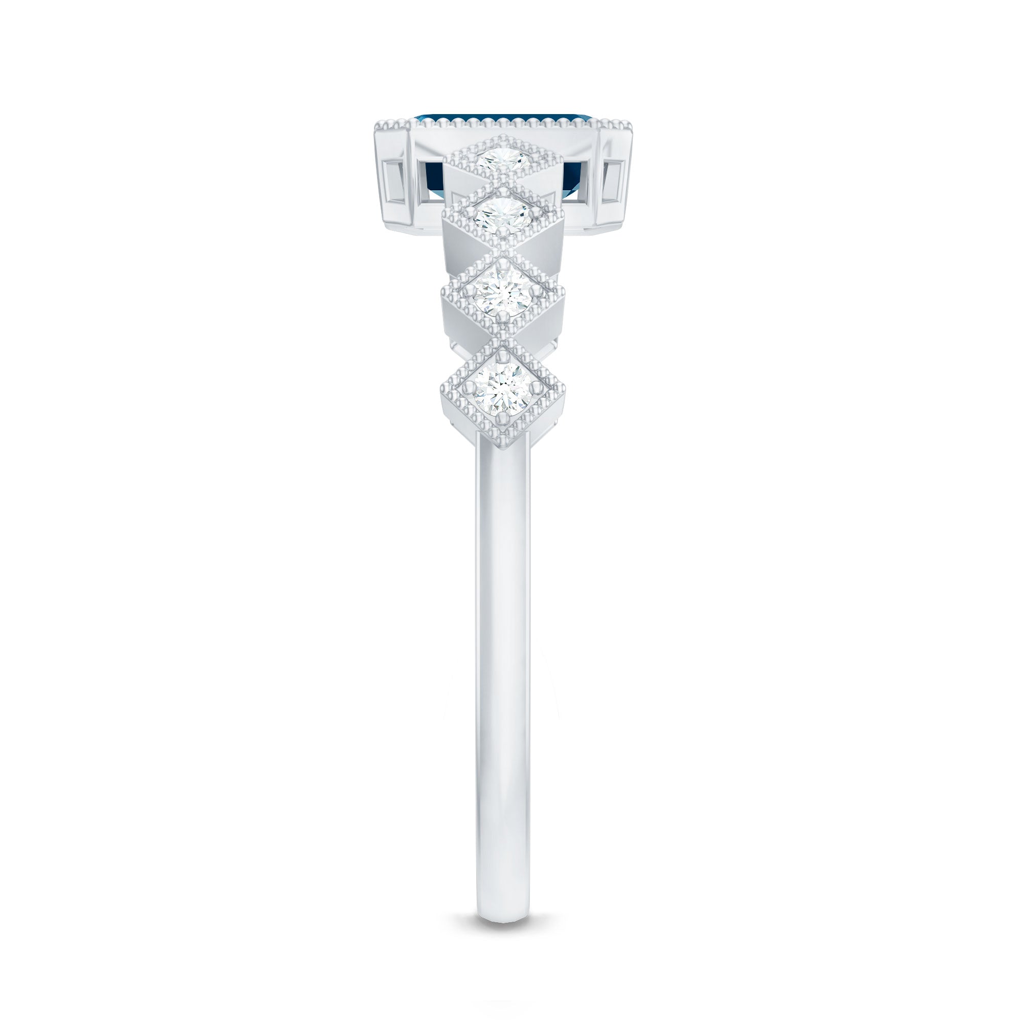 4X6mm Emerald Cut London Blue Topaz Engagement Ring with Beaded Details AAA - Rosec Jewels