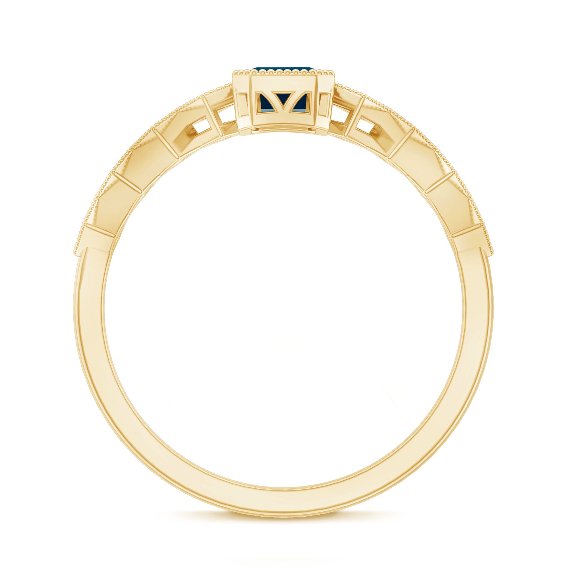 4X6mm Emerald Cut London Blue Topaz Engagement Ring with Beaded Details AAA - Rosec Jewels