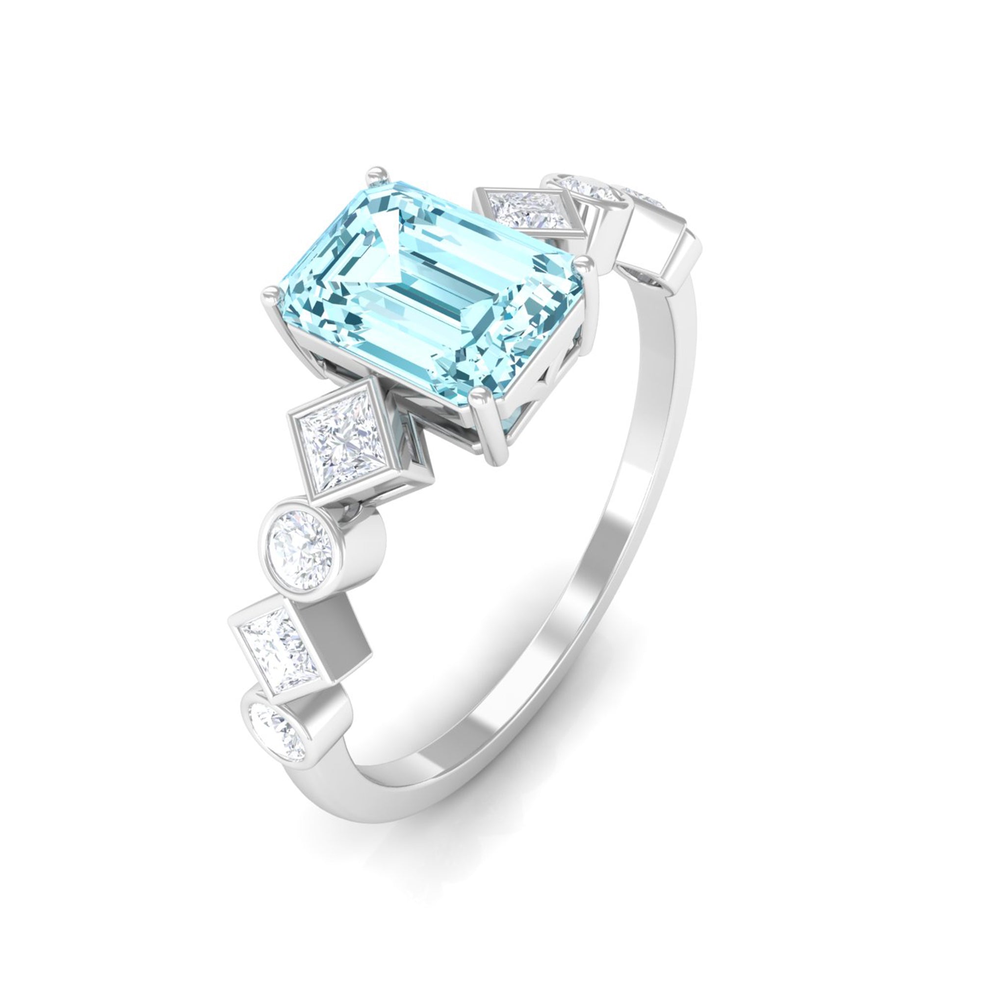 Diamond engagement ring with aquamarine side stones 2025