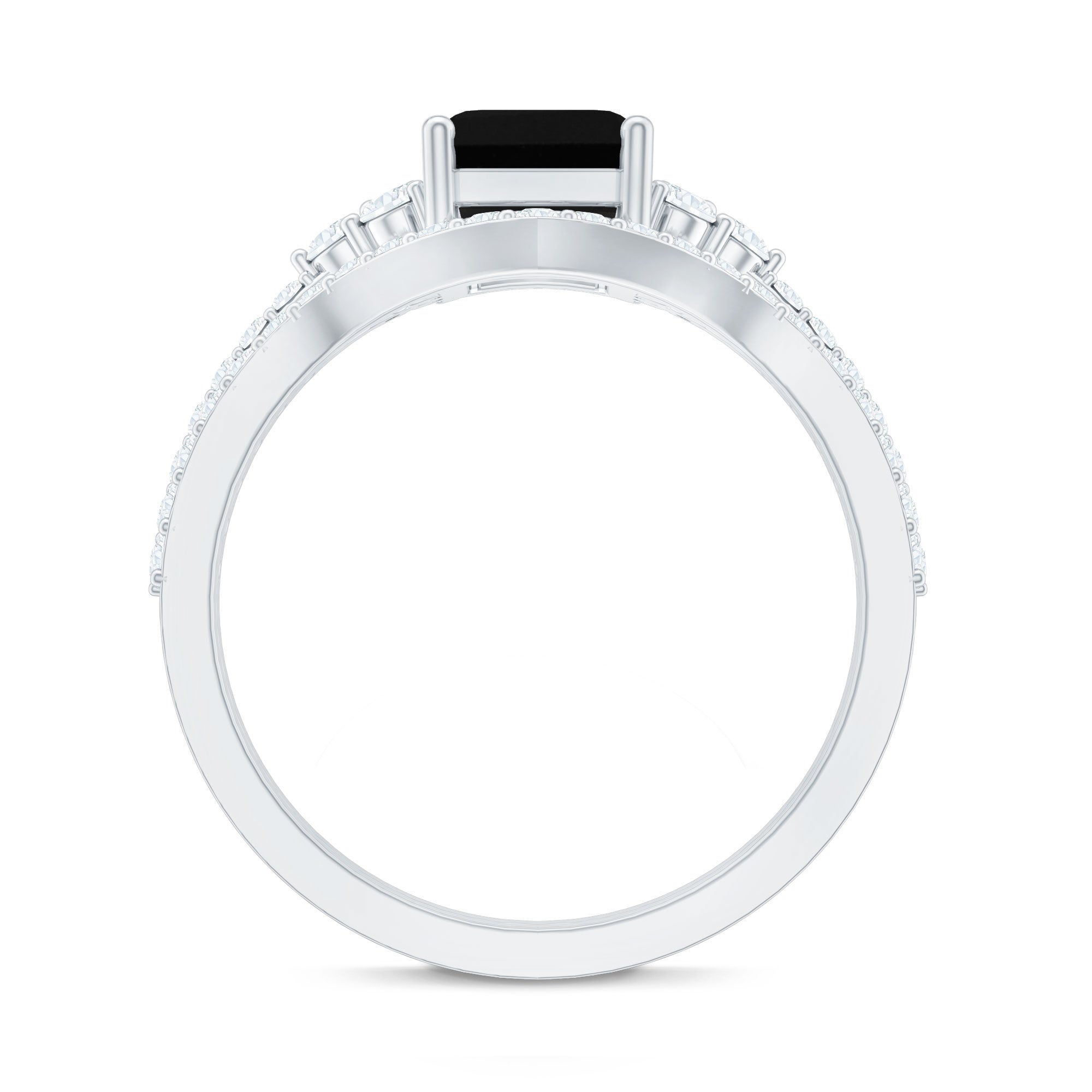 Certified 1.6 Carat Emerald Cut Lab Grown Black and White Diamond Wedding Ring Set AAAA ( Synthetic ) - Rosec Jewels