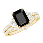 Certified 1.6 Carat Emerald Cut Lab Grown Black and White Diamond Wedding Ring Set AAAA ( Synthetic ) - Rosec Jewels