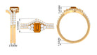 Real Citrine Emerald Cut Engagement Ring with Wedding Band AAA - Rosec Jewels
