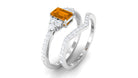 Real Citrine Emerald Cut Engagement Ring with Wedding Band AAA - Rosec Jewels