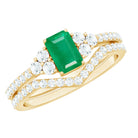 Genuine Emerald Cut Emerald Diamond Bridal Ring Set of 2 AAA - Rosec Jewels