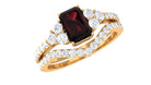 Rosec Jewels-Natural Garnet Diamond Emerald Cut Engagement Wedding Ring Set