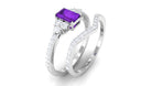 Genuine 1.4 Carat Emerald Cut Amethyst Wedding Ring Set with Diamond AAA - Rosec Jewels