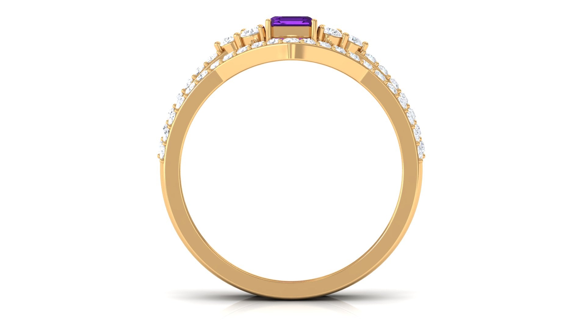 Genuine 1.4 Carat Emerald Cut Amethyst Wedding Ring Set with Diamond AAA - Rosec Jewels