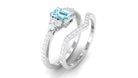 Genuine Aquamarine and Diamond Emerald Cut Wedding Ring Set with Certificate AAA - Rosec Jewels