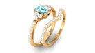 Genuine Aquamarine and Diamond Emerald Cut Wedding Ring Set with Certificate AAA - Rosec Jewels