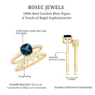 8mm Cushion Cut London Blue Topaz and Diamond Engagement Ring with Wedding Band AAA - Rosec Jewels