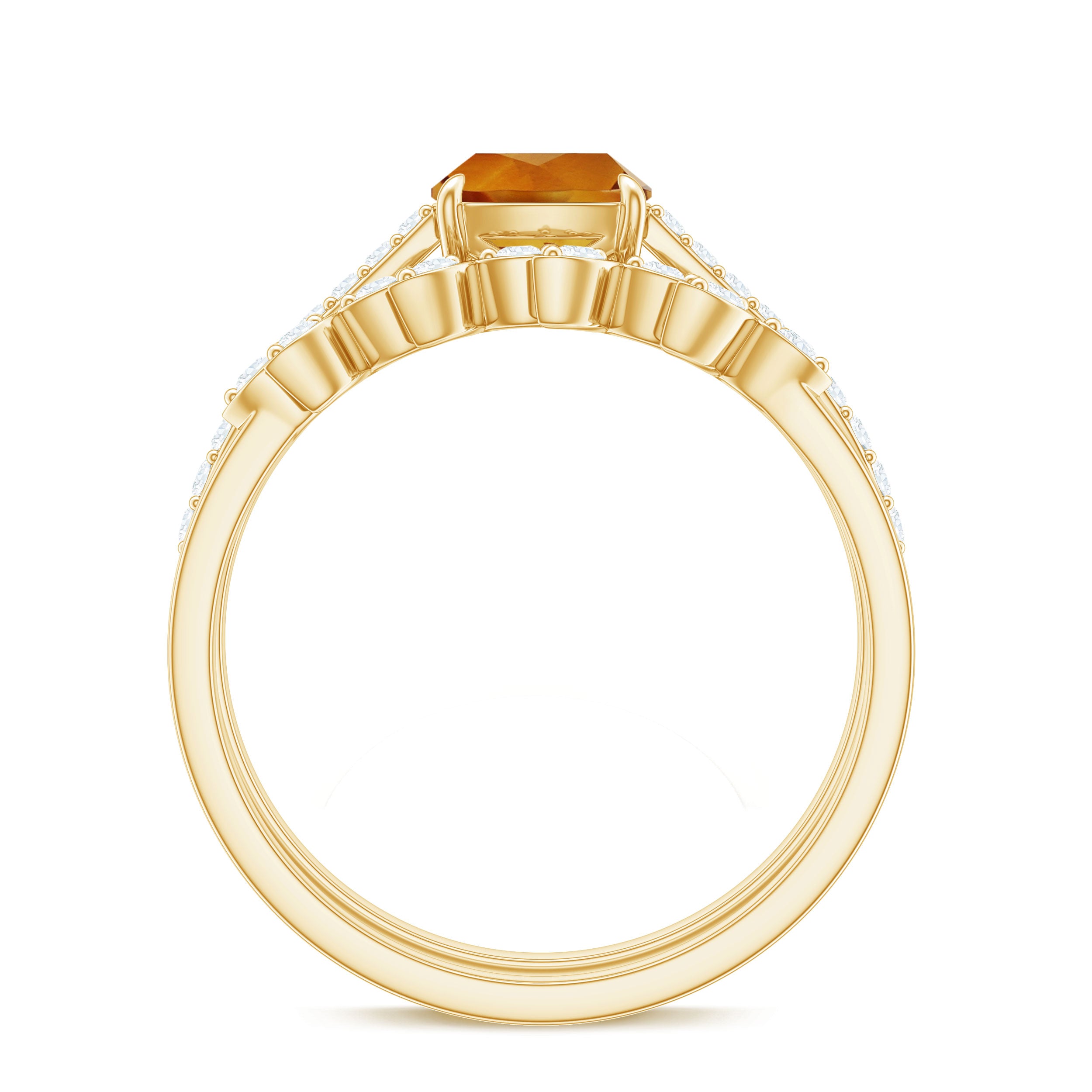 Certified Citrine and Diamond Wedding Bridal Ring Set of 2 AAA - Rosec Jewels