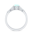 6 mm Cushion Cut Ethiopian Opal Solitaire Ring Set with Diamond Stackable Band AAA - Rosec Jewels