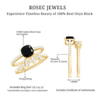Cushion Cut Black Onyx and Diamond Engagement Ring with Leaf Wedding Band AAA - Rosec Jewels