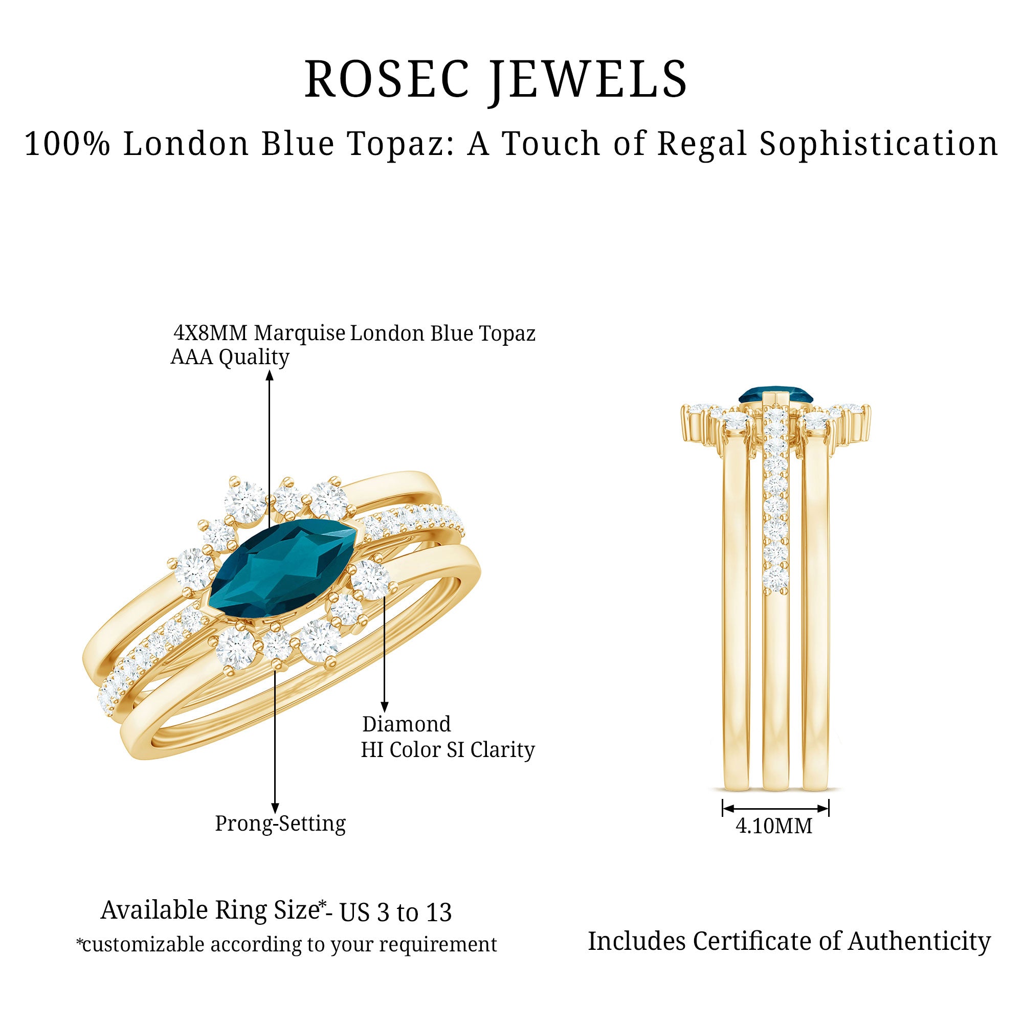 East West Style Black Onyx and Diamond Trio Wedding Ring Set AAA - Rosec Jewels