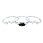 Natural Marquise Black Spinel Diamond 3 Piece Bridal Ring Set AAA - Rosec Jewels