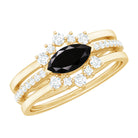 Natural Marquise Black Spinel Diamond 3 Piece Bridal Ring Set AAA - Rosec Jewels