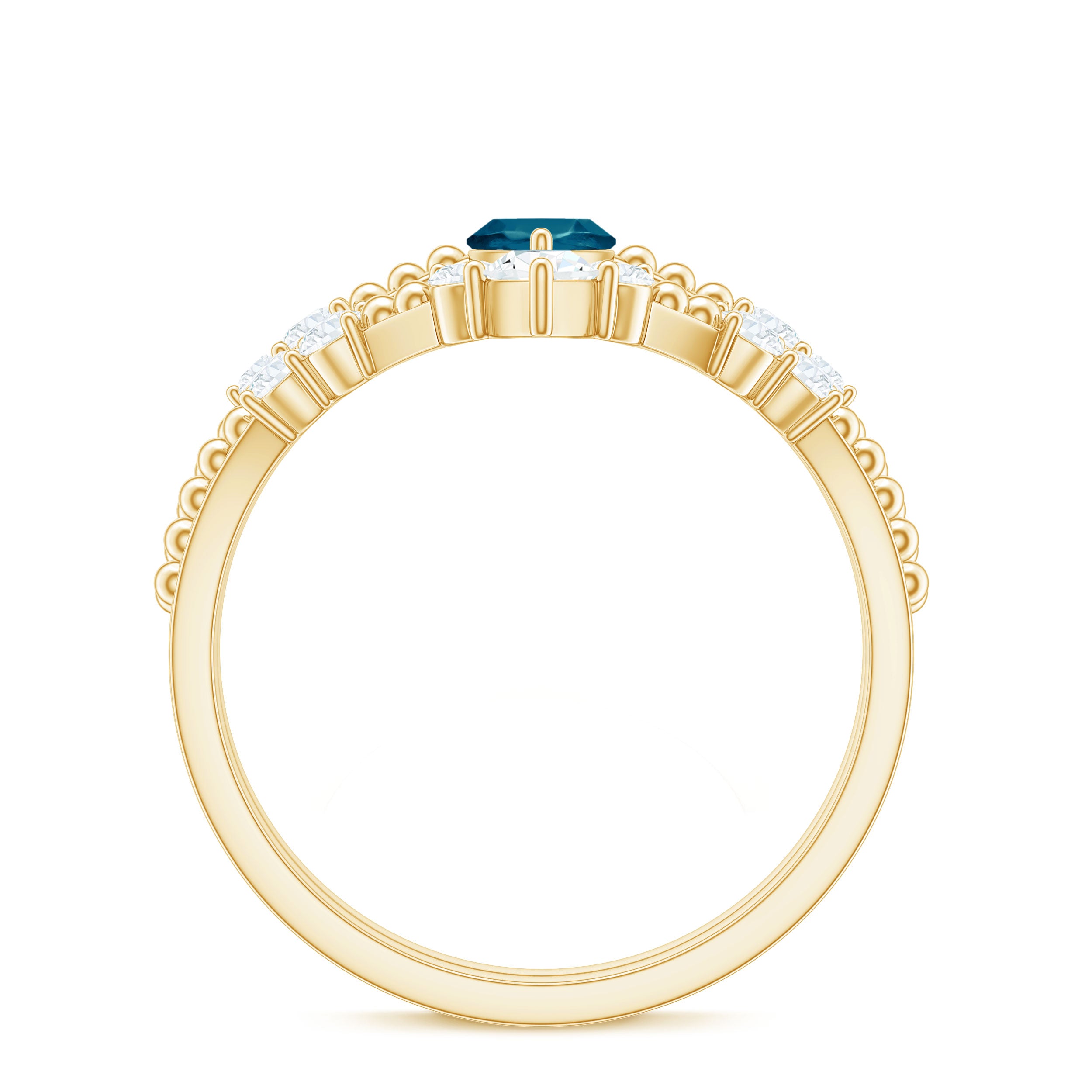 London Blue Topaz and Diamond Wedding Ring Set with Beaded Details AAA - Rosec Jewels