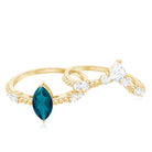London Blue Topaz and Diamond Wedding Ring Set with Beaded Details AAA - Rosec Jewels