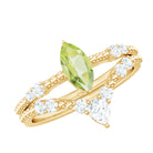 Natural Peridot Marquise Engagement Ring With Wedding Band AAA - Rosec Jewels