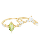 Natural Peridot Marquise Engagement Ring With Wedding Band AAA - Rosec Jewels